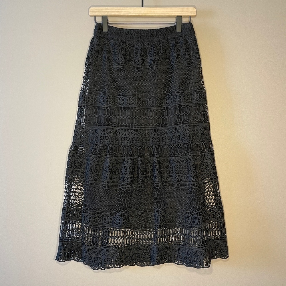 Lucy Paris Black layered crochet Maxi Skirt Size S EU 38 - Picture 1 of 6